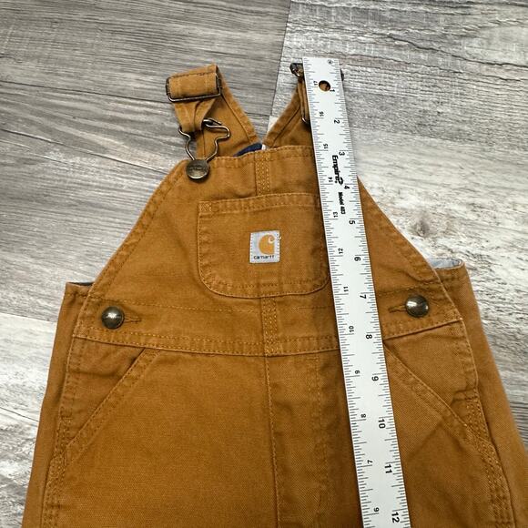 Carhartt Tan 9M Babies Utility Plaid Lined Double Knee Duck Canvas Bib Overalls - Picture 10 of 13